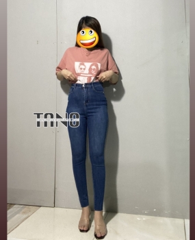Quần jeans giãn ống ôm màu xanh đậm dơ(xanh bụi)cắt lai.