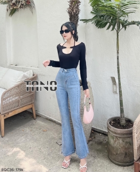 Quần Jeans Giãn Ống Loe Màu Xanh Nhạt Lai cuốn