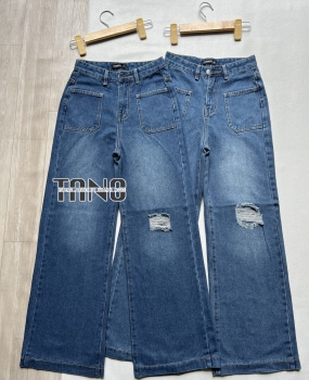 Quần jeans ống suông cotton không giãn màu màu xanh đậm dơ(xanh bụi)