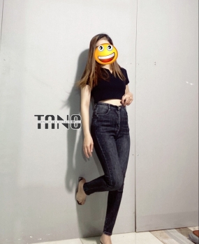 Quần jeans giãn ống ôm màu xám,lai cuốn