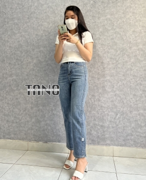 Quần jeans giãn ống đứng lai cuốn,nẹp sườn thêu logo