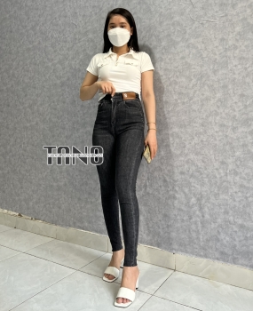 Quần jeans giãn ống ôm màu xám lưng 2 nút ,mác da,lai cắt.