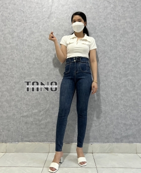 Quần jeans giãn ống ôm túi tròn màu xanh đậm dơ(xanh bụi),lai cắt