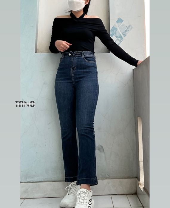 Quần Jeans Giãn Ống Loe Xanh Đậm Dơ(xanh bụi) Lai Gấp 3cm