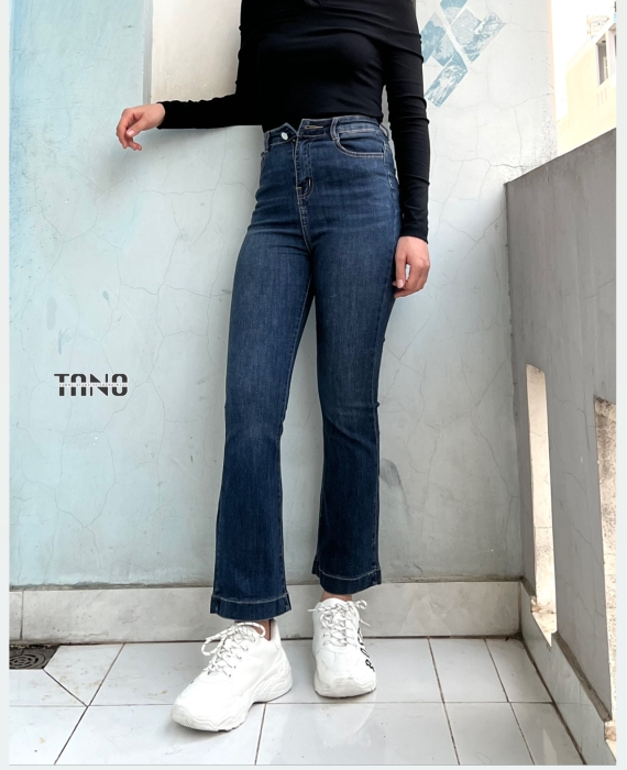 Quần Jeans Giãn Ống Loe Xanh Đậm Dơ(xanh bụi) Lai Gấp 3cm