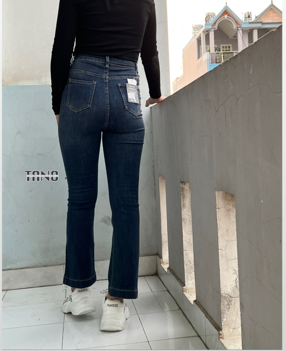 Quần Jeans Giãn Ống Loe Xanh Đậm Dơ(xanh bụi) Lai Gấp 3cm