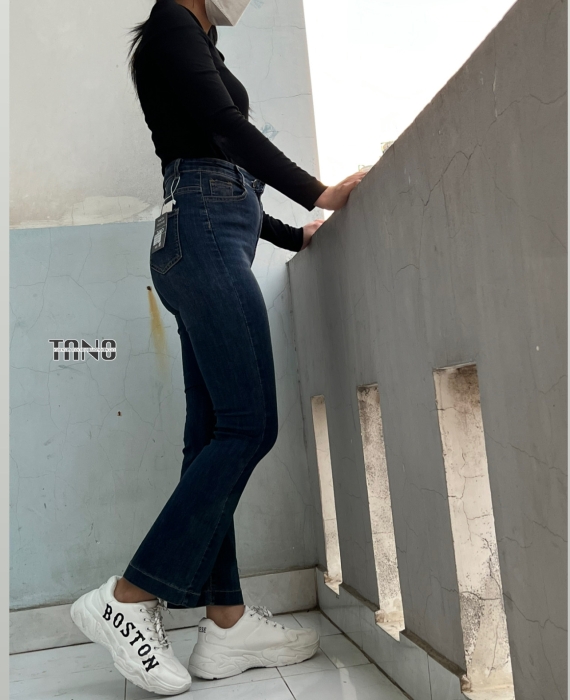 Quần Jeans Giãn Ống Loe Xanh Đậm Dơ(xanh bụi) Lai Gấp 3cm