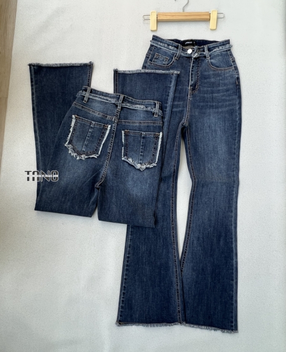 Quần Jeans Giãn Ống Loe,Lưng Tua,Lai tua.