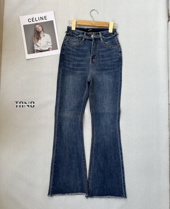 Quần Jeans Giãn Ống Loe,Lưng Tua,Lai tua.