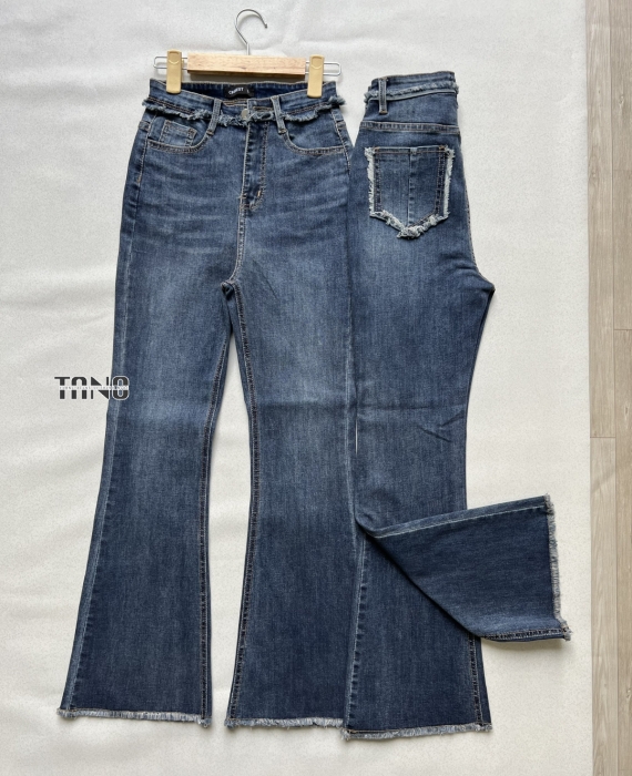 Quần Jeans Giãn Ống Loe,Lưng Tua,Lai tua.