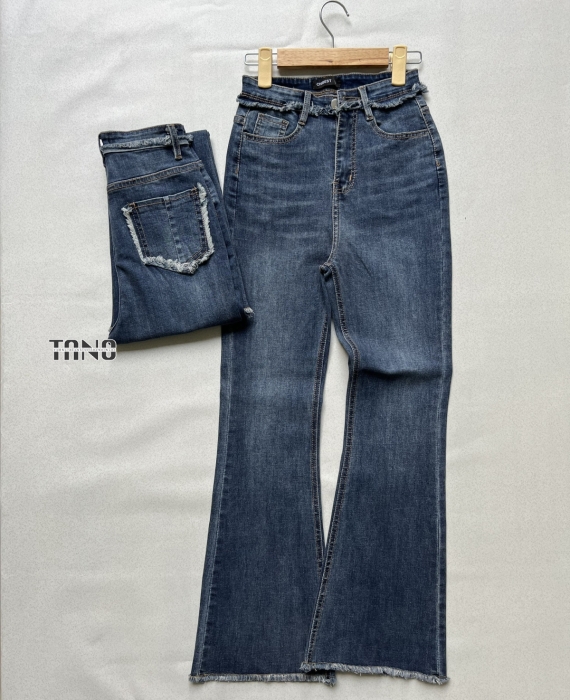 Quần Jeans Giãn Ống Loe,Lưng Tua,Lai tua.