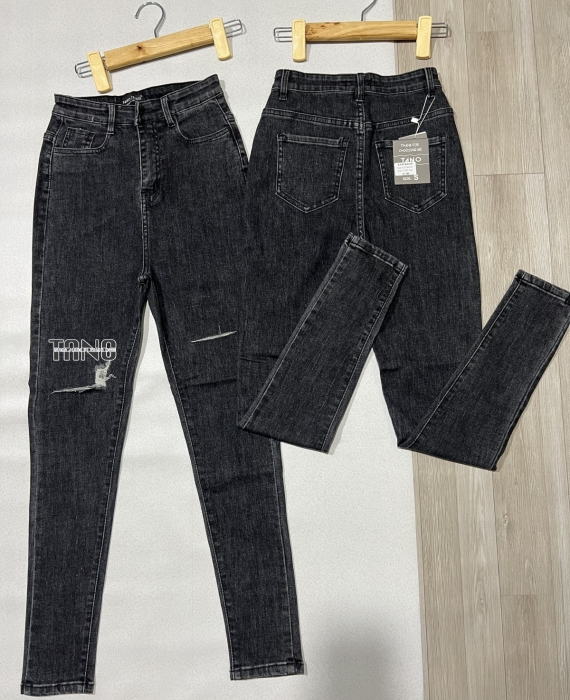 Quần jeans giãn ống ôm màu xám lai cuốn,cắt rách