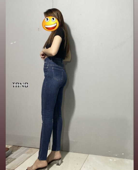Quần jeans giãn ống ôm màu xanh đậm dơ(xanh bụi)cắt lai.