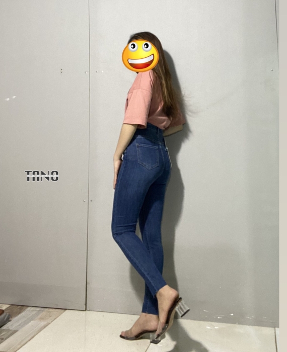 Quần jeans giãn ống ôm màu xanh đậm dơ(xanh bụi)cắt lai.