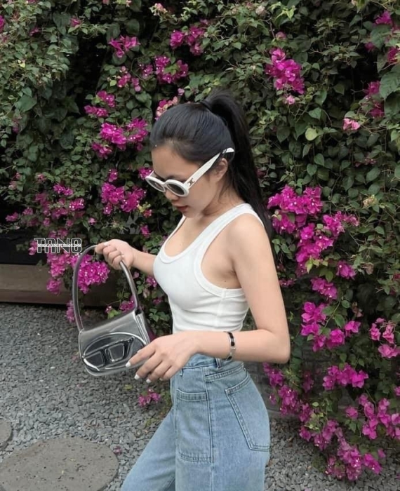 Quần jeans ống suông cotton không giãn màu xanh nhạt