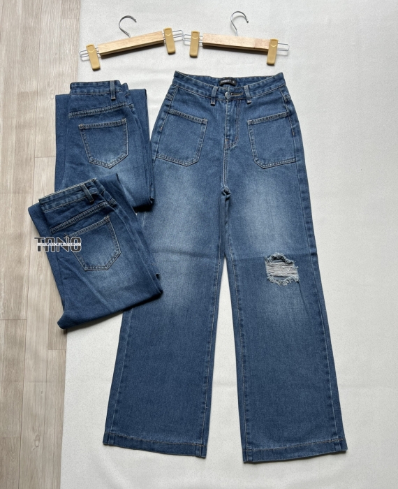 Quần jeans ống suông cotton không giãn màu màu xanh đậm dơ(xanh bụi)